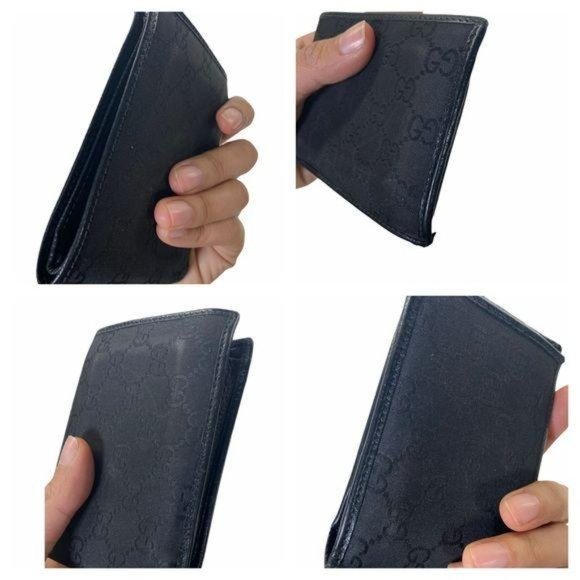 Authentic Gucci Wallet Black Leather Canvas Card Holder GG Vintage - Picture 2 of 11